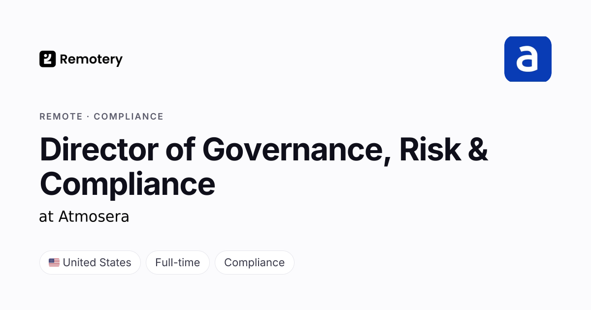 Remote Director of Governance, Risk & Compliance at Atmosera | Remotery