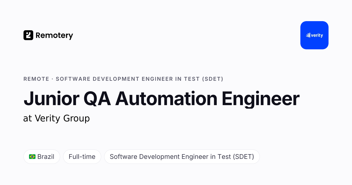 Remote Junior QA Automation Engineer at Verity Group | Remotery