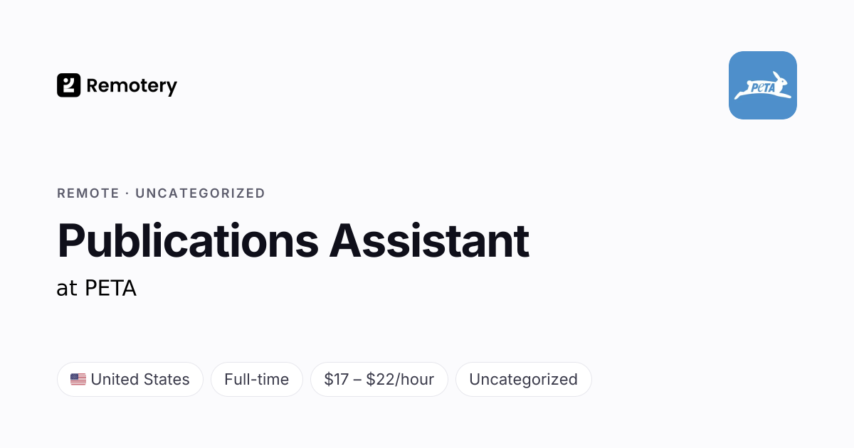 Remote Publications Assistant at PETA | Remotery