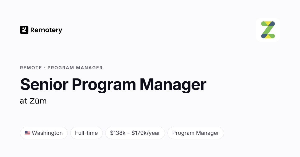 Remote Senior Program Manager at Zūm | Remotery