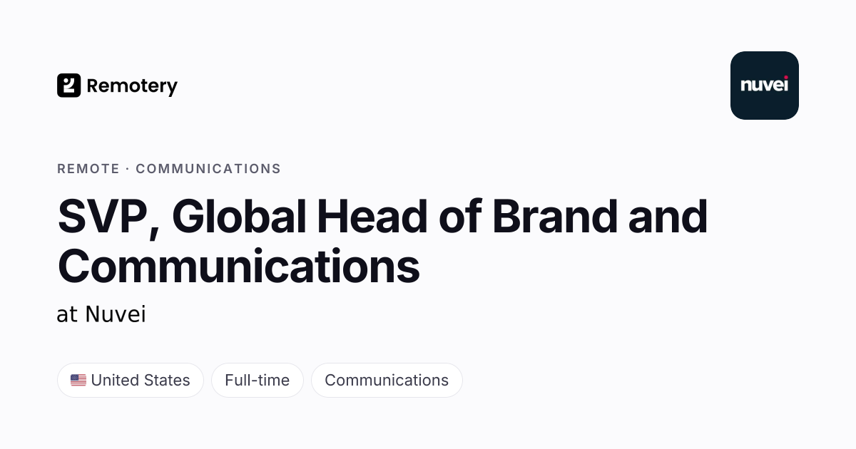 Remote SVP, Global Head of Brand and Communications at Nuvei | Remotery